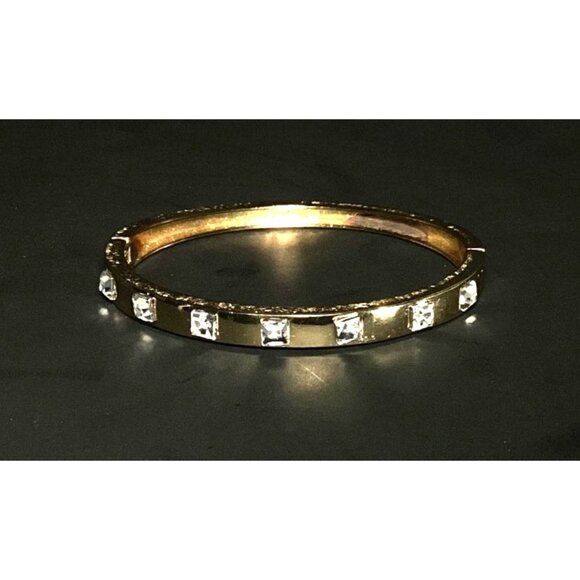 Unbranded Jewelry - Gold Tone Hinged Metal Clamper Bangle Bracelet with Rhinestones